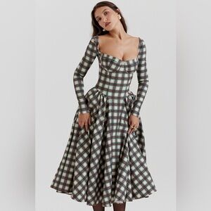House of CB ELIZA Red Tartan Corset Midi Dress